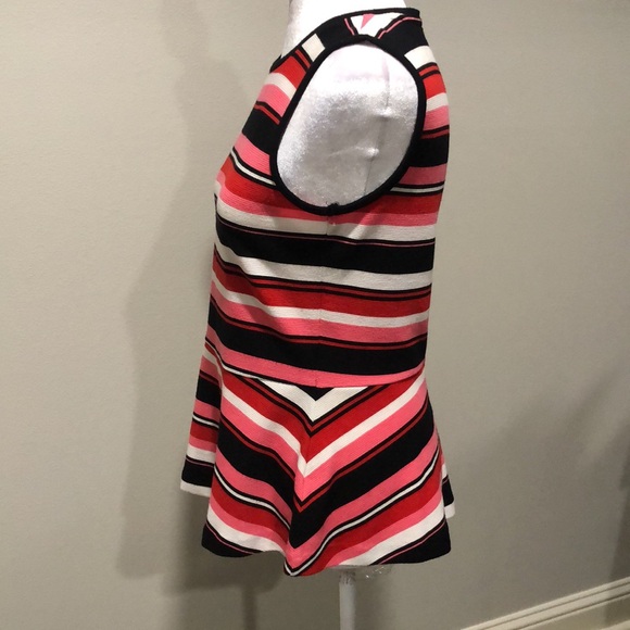 Michael Kors peplum sleeveless top red pink black stripe zip back Small - Picture 4 of 10